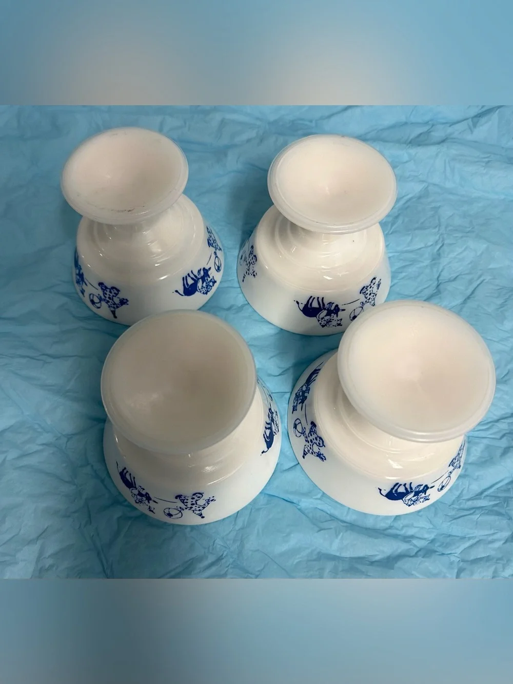 Vintage Hazel Atlas Milk Glass Pedestal Footed Sherbet Cups Clown Set of 4